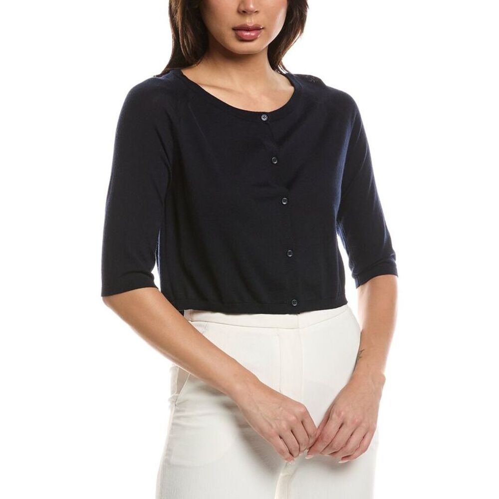 Max Mara Womens S  Shoulder Wrap Wool Cardigan, Blue